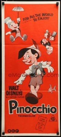 5c852 PINOCCHIO Aust daybill R1970s Disney's classic cartoon wooden boy who wants to be real!