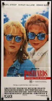 5c858 POSTCARDS FROM THE EDGE Aust daybill 1990 Shirley MacLaine & Meryl Streep w/sunglasses!