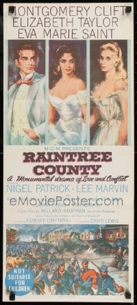 5c864 RAINTREE COUNTY Aust daybill 1958 art of Montgomery Clift, Elizabeth Taylor & Eva Marie Saint!