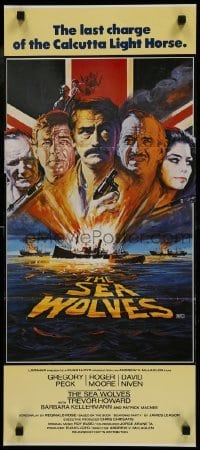 5c884 SEA WOLVES Aust daybill 1980 cool art of Gregory Peck, Roger Moore & David Niven!