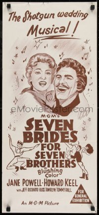 5c889 SEVEN BRIDES FOR SEVEN BROTHERS Aust daybill R1960s Jane Powell & Howard Keel, MGM musical!