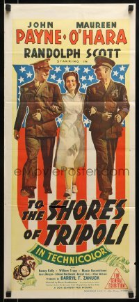 5c951 TO THE SHORES OF TRIPOLI Aust daybill 1942 art of Maureen O'Hara, Payne & Randolph Scott, Marines
