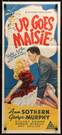 5c966 UP GOES MAISIE Aust daybill 1946 art of wacky sky high Ann Sothern in airplane + with George Murphy!