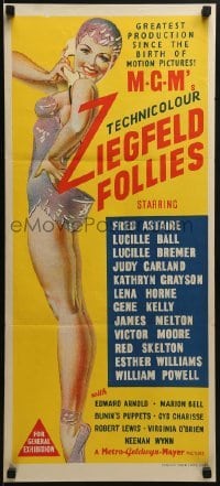 5c998 ZIEGFELD FOLLIES Aust daybill 1945 wonderful full-length art of sexy showgirl!