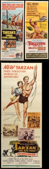 5d066 LOT OF 3 MOSTLY UNFOLDED TARZAN INSERTS 1950s-1960s Three Challenges, Valley of Gold!