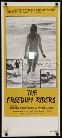 5f016 FREEDOM RIDERS Aust daybill 1972 completely naked Aussie surfer girl, yellow border design!