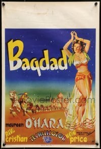 5f220 BAGDAD Belgian 1950 art of Maureen O'Hara in sexiest harem outfit + Vincent Price on horse!