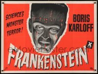 5f197 FRANKENSTEIN British quad R1960s great different artwork of Boris Karloff as the monster!