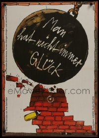 5f589 RAZ NA RAZ NE PRIKHODITSYA East German 23x32 1989 Ara Gabrielyan, wild wrecking ball artwork!