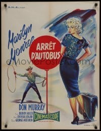 5f428 BUS STOP French 23x30 R1960s Geleng art of cowboy Don Murray w/lasso & sexy Marilyn Monroe!