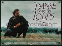 5f436 DANCES WITH WOLVES French 24x32 1991 cool different image of Kevin Costner & buffalo!