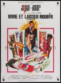 5f454 LIVE & LET DIE French 23x31 R1980s art of Roger Moore as James Bond by Robert McGinnis!