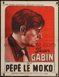 5f463 PEPE LE MOKO French 24x31 R1940s wonderful close-up art of Jean Gabin, Julien Duvivier!
