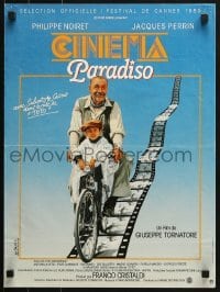 5f491 CINEMA PARADISO French 16x21 1989 great image of Philippe Noiret & Salvatore Cascio on bike!