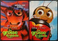 5f147 BUG'S LIFE group of 2 German 16x23s 1999 Walt Disney Pixar CG cartoon, ladybug & grasshopper!
