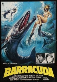 5f720 BARRACUDA Italian 1sh 1978 great artwork of huge killer fish attacking sexy diver in bikini!