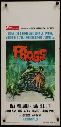 5f802 FROGS Italian locandina 1972 Sciotti art of man-eating amphibian w/hand hanging from mouth!