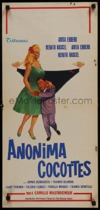 5f805 LITTLE GIRLS & HIGH FINANCE Italian locandina 1960 wacky art of Anita Ekberg, Renato Rascel!