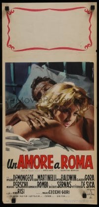 5f806 LOVE IN ROME Italian locandina 1960 DeSeta art of sexy Mylene Demongeot on bed!