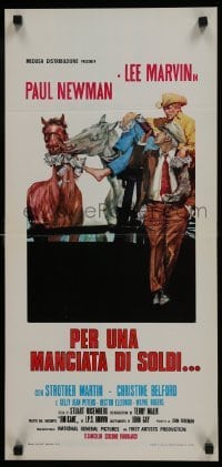 5f817 POCKET MONEY Italian locandina 1972 Ciriello art of Newman & Marvin + horses eating money!