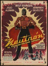 5f026 NEUTRON EL ENMASCARADO NEGRO Mexican poster 1962 lucha libre luchador masked hero sci-fi!