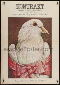 5f933 CONTRACT Polish 27x39 1980 cool different Andrzej Pagowski art of bound bird!