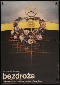 5f977 RATACIRE Polish 27x38 1979 flowers around Mercedes Benz hood ornament by Jacek Bienkowski!