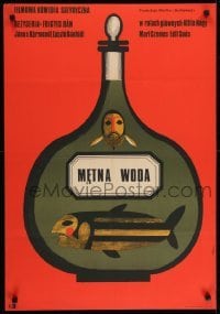 5f850 BUDOSVIZ Polish 23x33 1967 Ban's final movie, strange fish in a bottle art by Maciej Hibner!