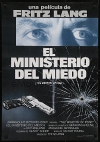5f079 MINISTRY OF FEAR Spanish R1989 Fritz Lang, Ray Milland's eyes, different art of gun!