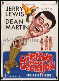 5f252 3 RING CIRCUS Yugoslavian 20x27 1954 Dean Martin & clown Jerry Lewis, wacky different art!