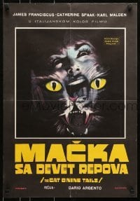 5f258 CAT O' NINE TAILS Yugoslavian 19x27 1971 Dario Argento's Il Gatto a Nove Code, wild horror art of cat!