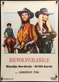 5f285 LEGEND OF FRENCHIE KING Yugoslavian 20x28 1971 Nistri art of Cardinale & Bardot!