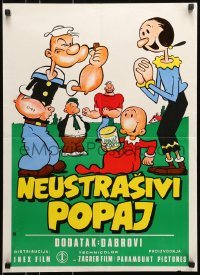 5f295 NEUSTRASIVI POPAJ Yugoslavian 20x27 1960s art of Popeye, Olive Oyl, Bluto, Wimpy, more!