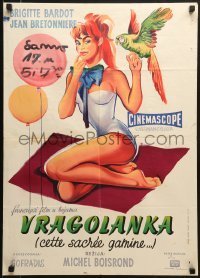 5f316 THAT NAUGHTY GIRL Yugoslavian 20x28 1958 Brigitte Bardot as Mam'zelle Pigalle w/ parrot!