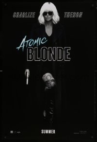 5g563 ATOMIC BLONDE teaser DS 1sh 2017 great full-length image of sexy Charlize Theron with gun!
