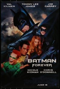 5g574 BATMAN FOREVER advance 1sh 1995 Kilmer, Kidman, O'Donnell, Tommy Lee Jones, Carrey, top cast!