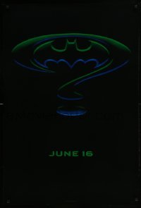 5g576 BATMAN FOREVER teaser DS 1sh 1995 Kilmer, Kidman, cool question mark & bat symbol design!