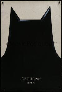 5g578 BATMAN RETURNS teaser 1sh 1992 Burton, Keaton, cool partial bat symbol, dated design!