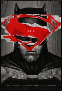 5g582 BATMAN V SUPERMAN teaser DS 1sh 2016 cool close up of Ben Affleck in title role under symbol!