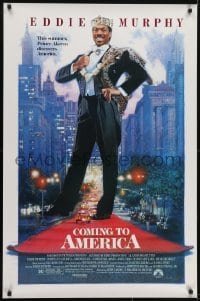 5g621 COMING TO AMERICA 1sh 1988 great artwork of African Prince Eddie Murphy by Dellorco!