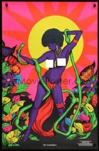 5g286 CHARMER I 23x35 commercial poster 1972 art of a sexy woman in a colorful garden, blacklight!