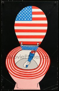 5g313 FREEDOM FLUSHED 19x30 English commercial poster 1970s torch out of American flag toilet!