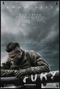 5g678 FURY teaser 1sh 2014 great image of soldier Brad Pitt, war never ends quietly!