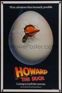 5g711 HOWARD THE DUCK teaser 1sh 1986 George Lucas, great art of hatching egg with cigar in mouth!