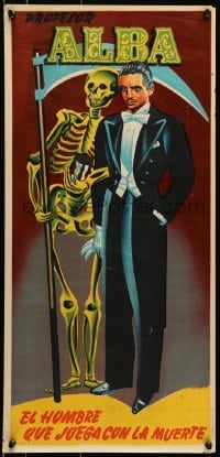 5g043 PROFESOR ALBA 13x28 Spanish magic poster 1959 great artwork of the man who plays with death!