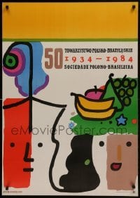 5g065 50 TOWARZYSTWO POLSKO-BRAZYLIJSKIE Polish 26x37 1984 colorful art by Jan Mlodozeniec!