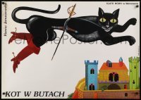 5g077 KOT W BUTACH stage play Polish 26x37 1982 artwork of swashbuckler cat by Marcin Stajewski!