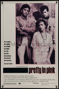 5g854 PRETTY IN PINK 1sh 1986 great portrait of Molly Ringwald, Andrew McCarthy & Jon Cryer!