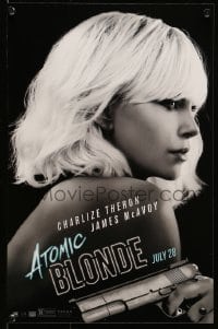 5g244 ATOMIC BLONDE mini poster 2017 great close-up portrait of sexy Charlize Theron with gun!