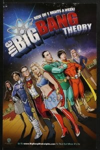 5g226 BIG BANG THEORY tv poster 2011 completely different art of cast as superheroes!
